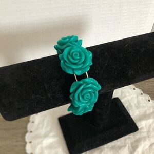 Vtg Teal Lucite Rose Beaded Bracelet